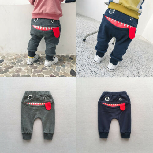 Bambino del bambino Dei Bambini Del Bambino Dei Pantaloni Del Ragazzo Del Cotone Del Fumetto Grande Bocca Teethes Stile Pantaloni Infantili Del Bambino Casual Harem Pantaloni Allentati Dei Pantaloni di Fondo Mutandine e boxer