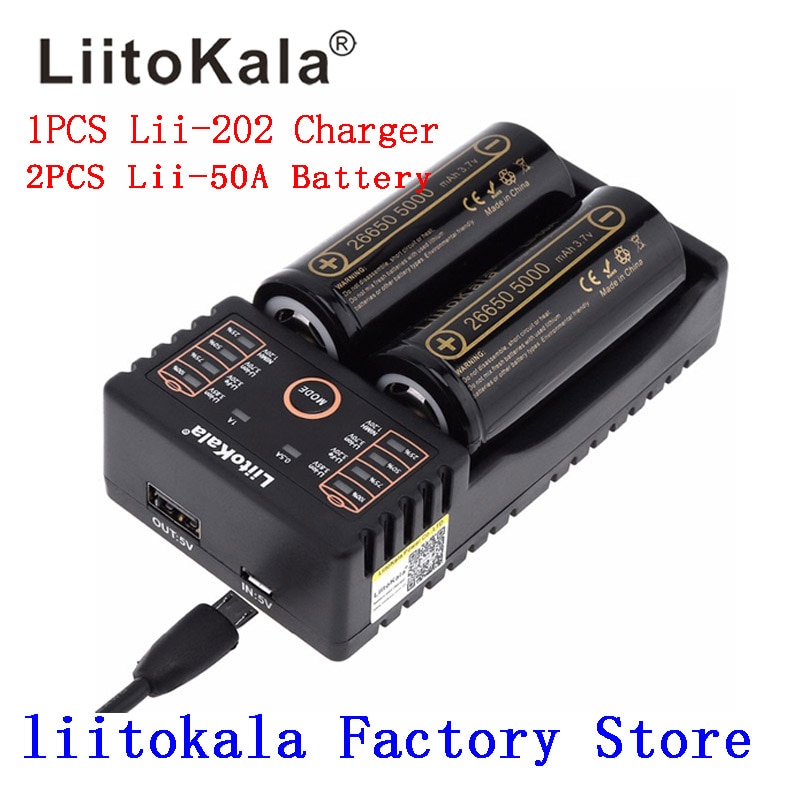 LiitoKala Lii-202 batterij oplader HK LiitoKala Lii-50A 26650 5000 mah Oplaadbare batterij voor zaklamp, 40-50A ontlading