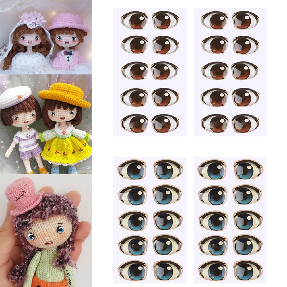 10 Pair Cute Cartoon Eyes Stickers Boy Anime Figurine Doll Face Organ Paster Decals DIY Glass Eye Chips Paper Doll Accessories