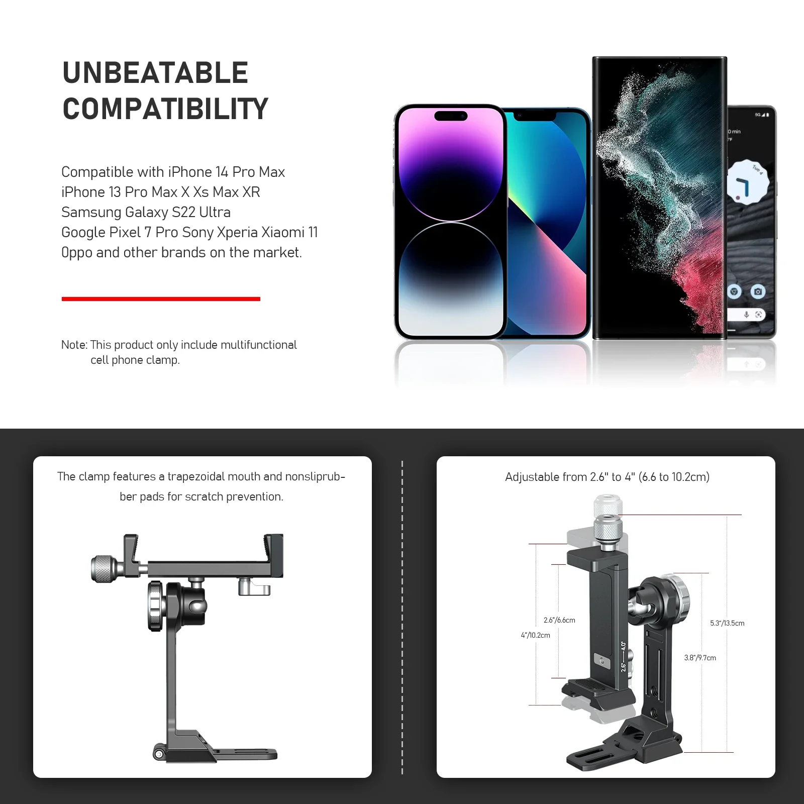 EVUMO PM6 Metalowy statyw do telefonu 360° ° Obrotowe mocowanie na zimną stopkę Arca Swiss Quick Release Plate Clamp do iPhone'a DSLR Camera Mic