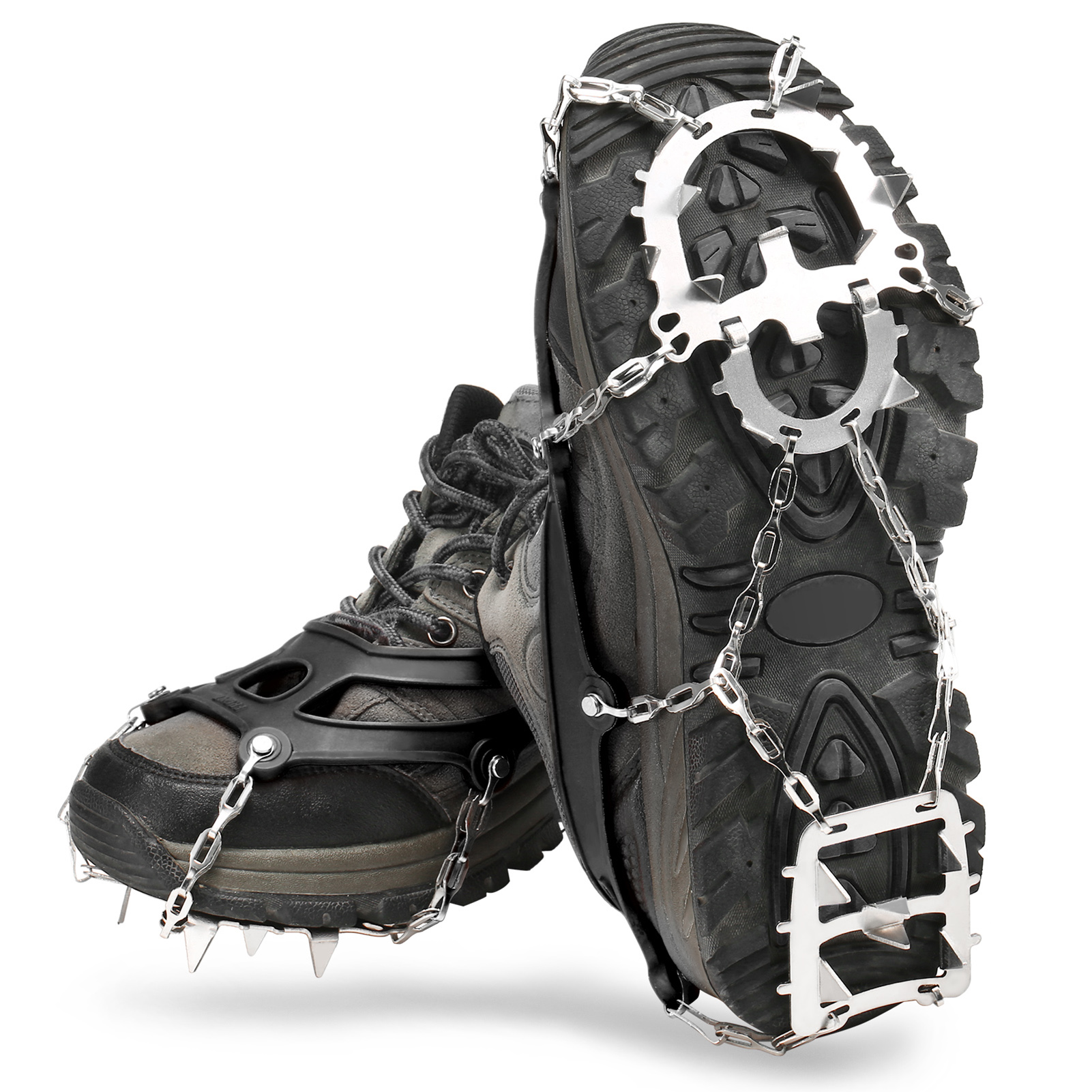 Crampones de hielo de 10 / 12/14/18/19 dientes, botas de invierno para nieve, pinzas de hielo antideslizantes, tacos de tracción para nieve: 18 Teeth XL Size B