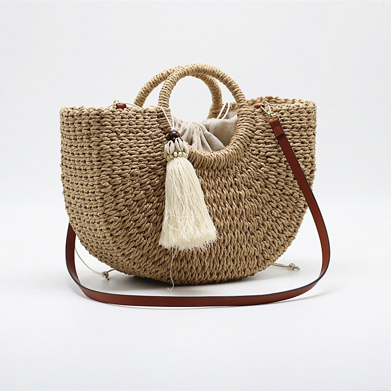 Kwast handgemaakte halfronde rotan gevlochten stro tas zomer dames messenger crossbody tassen meisjes strand handtas
