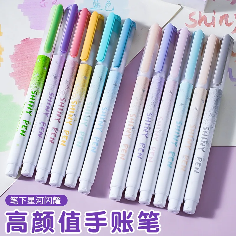 6 unids/set de rotuladores resaltadores brillantes, marcadores resaltadores brillantes, suministros escolares, rotulador de dibujo artístico para estudiantes, papelería