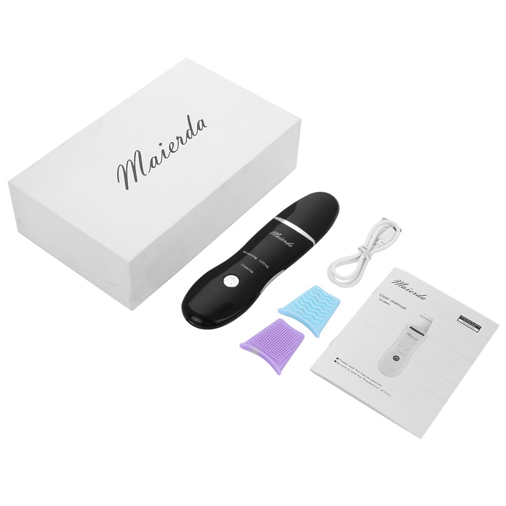 Ultrasone trillingen diepe gezichtsreiniging huidscrub verwijdert vuil mee-eters vermindert rimpels gezichtslifting peeling mee-eter poriën: Zwart met doos