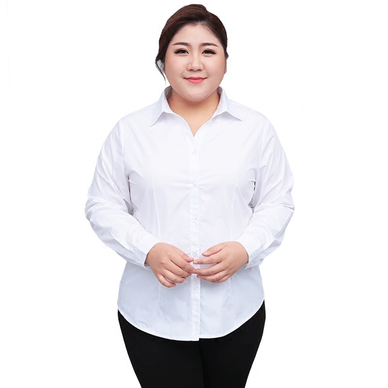 Formal White Blouse Women Plus Size Long Sleeve OL Lady Work Shirts Blue Office Blouses Ladies Extra Large 5XL 6XL 10XL 130KG