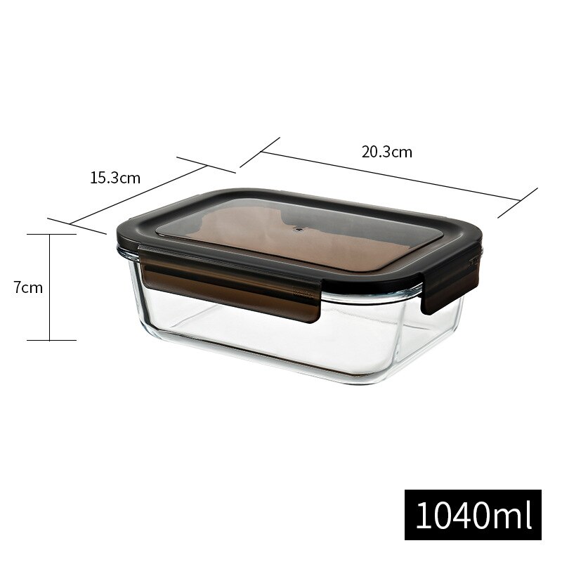 Glass Food Storage Container Microwave Oven Heating Fresh-Keeping Insulation Lunch Box With Cover Refrigerator Storage Box: 1040ml