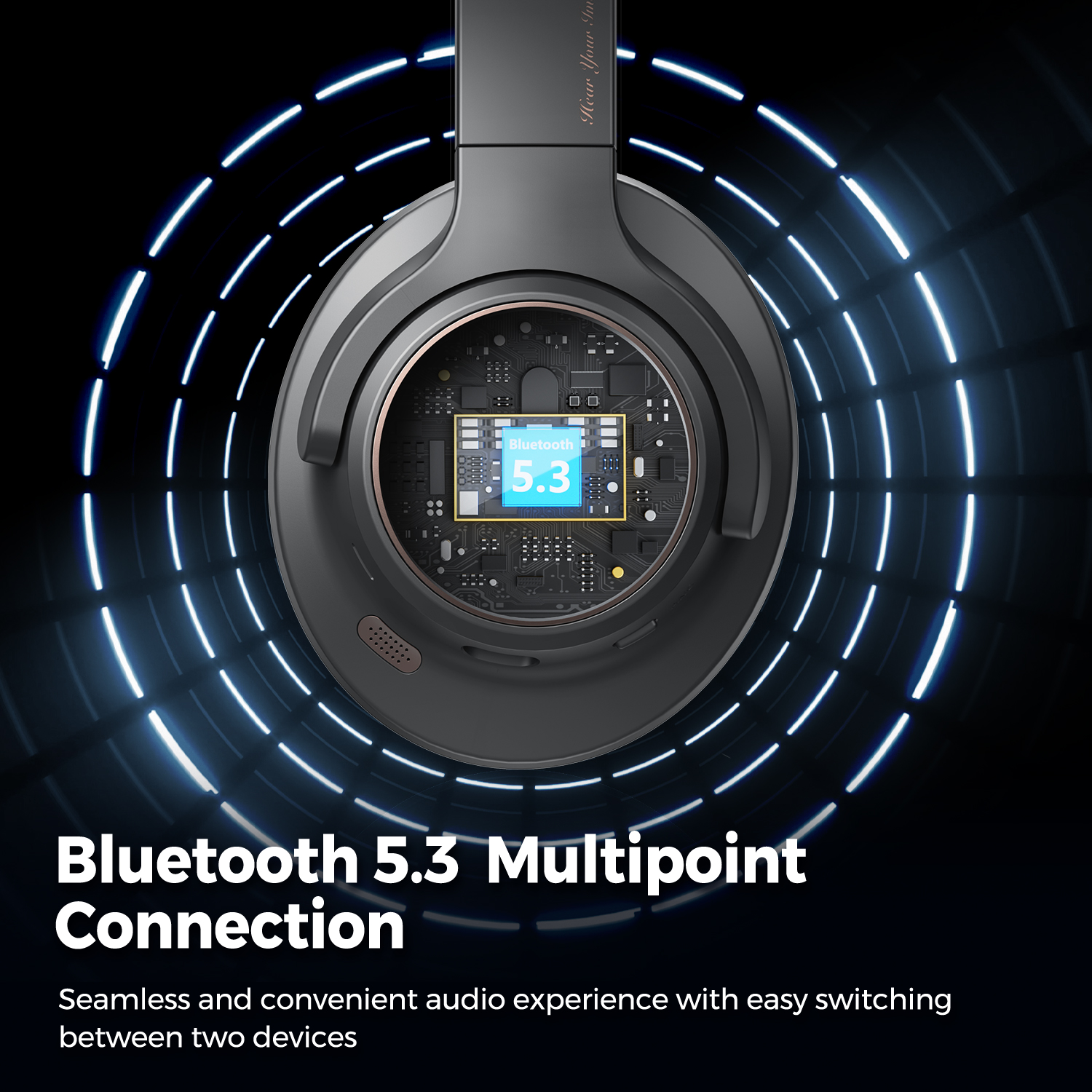 SoundPEATS Space Headphones Bluetooth 5,3 Auriculares inalámbricos híbridos con cancelación activa de ruido, reproducción de 123 horas, micrófono, conexión multipunto