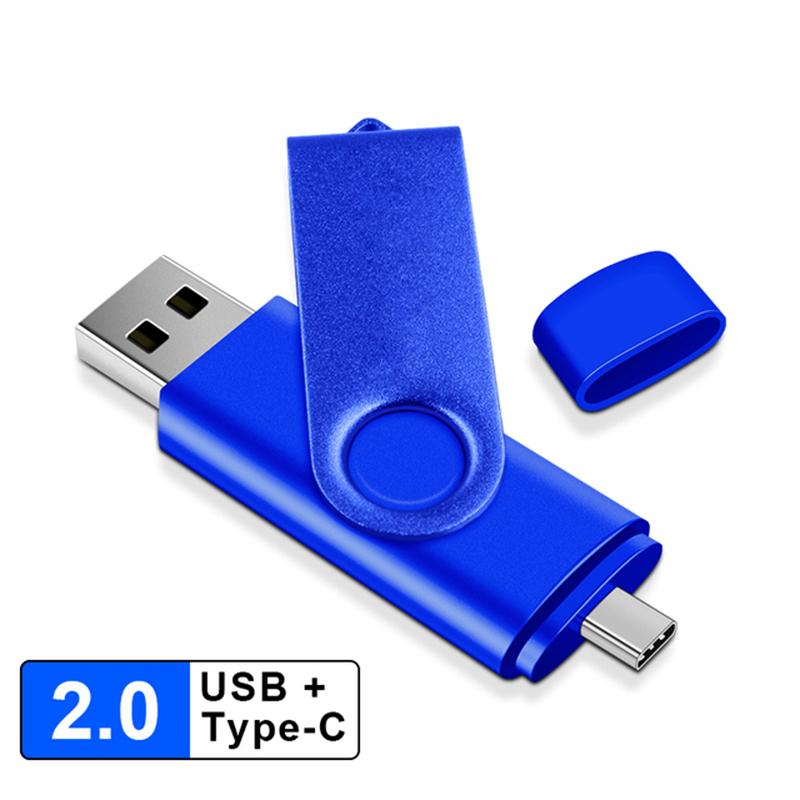 Metal otg 2 em 1 tipo c pen drive 128gb usb memória vara 4gb 8gb 32gb 64gb 128gb cle usb cle usb flash drive memoria usb: Azul / 16 GB