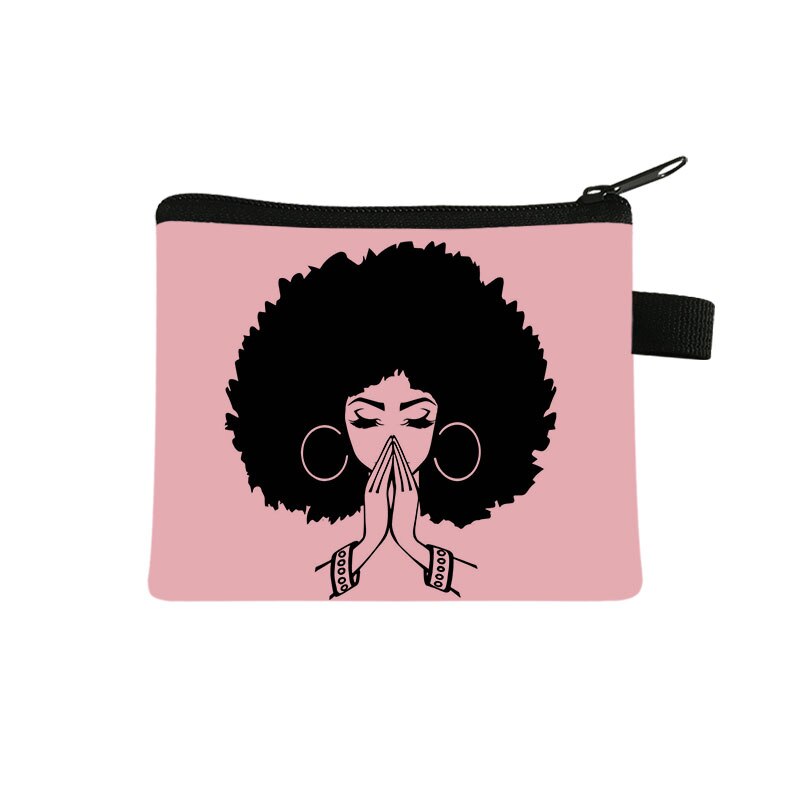 African Black Girl Black Coin Purse Girl Casual Shopping Portable Lipstick Bag Afro Woman Purse Kids Wallet: lqbheinvzuhe13