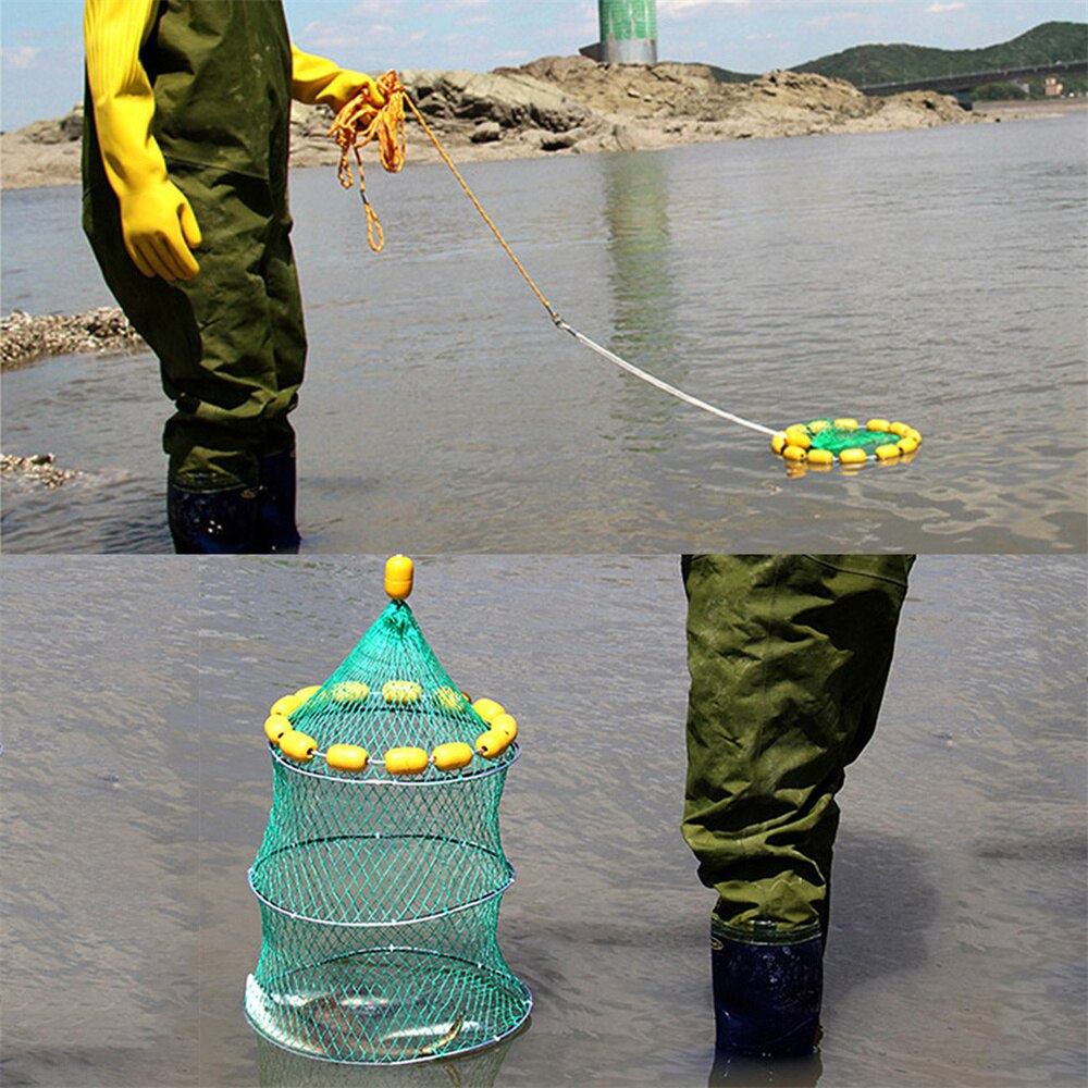 Buoyancy Fishing Net Folding Multi-Floating Ball Fishing Net Steel Wire Mesh Crab Catching Trap Fish Network Fishing Accessories