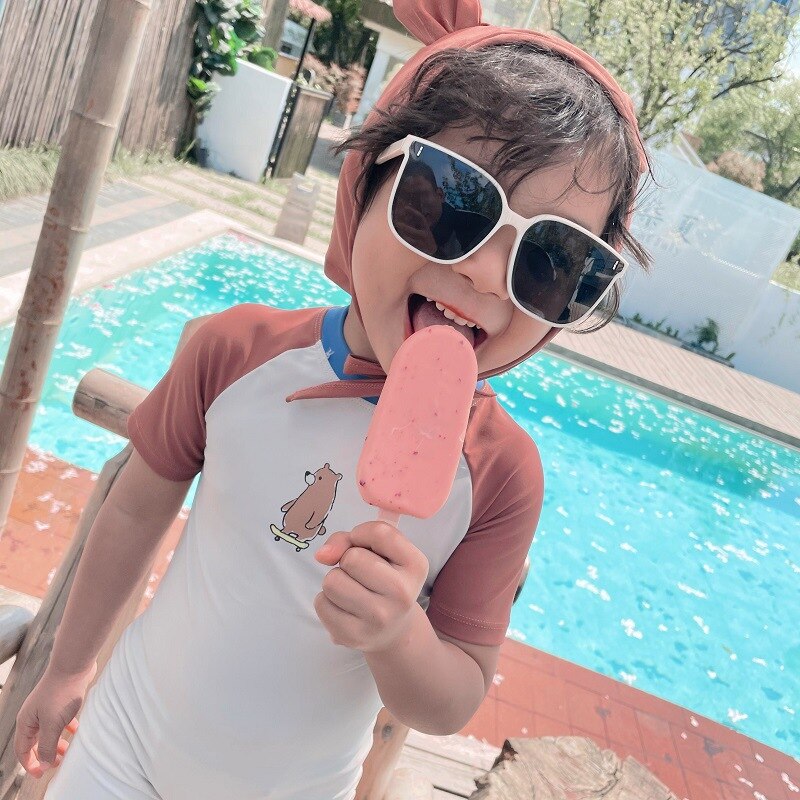 Maillot de bain ours pour enfants, à manches longues, Protection solaire, mignon, pour garçons, 2148C