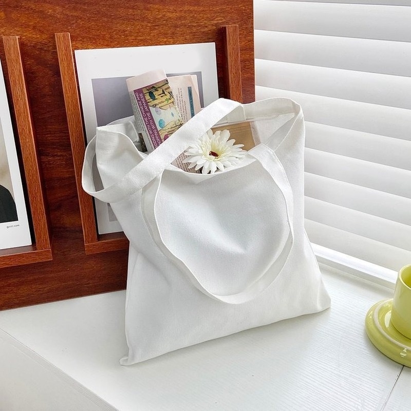 Eco Boodschappentas Effen Kleur Canvas Shopper Tas Koreaanse Vrouwen College Ulzzang Tas Zwart Kleine Grote Witte Diy Schouder tas: White / XL 35X40cm