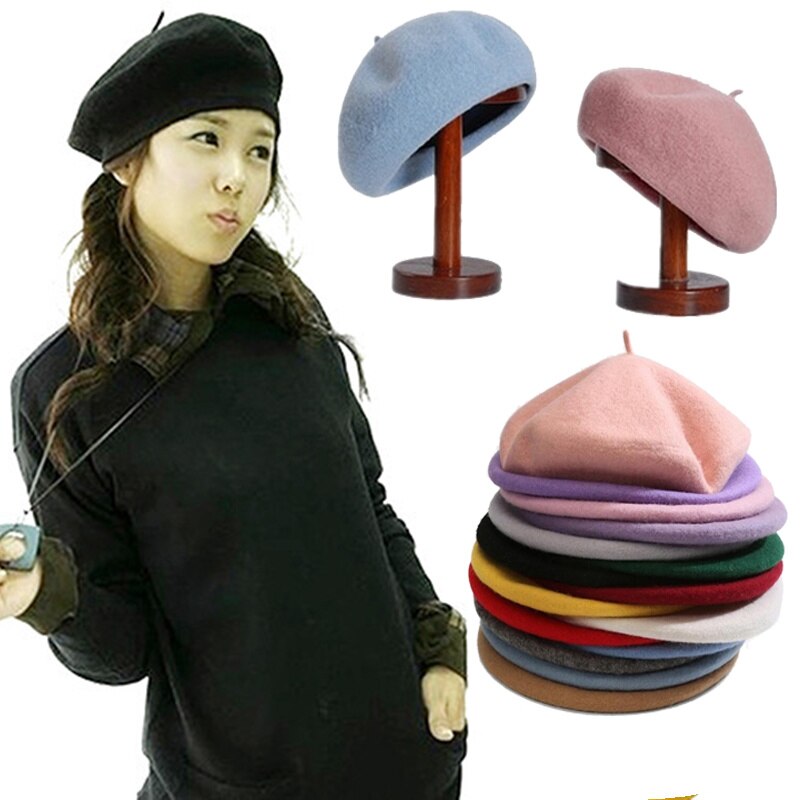 Vintage fransk stil almindelig baret kasket hue hat søde kvinder piger efterår vinter varm hat femme hatte kasketter street cool