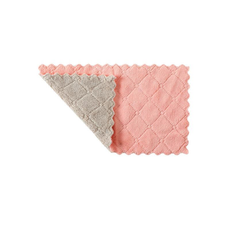 Water Absorbent Dishcloth Thickened Wipes Microfiber Tablecloth Kitchen Accessories Tools Towel Cleaning Cloth: pink gray