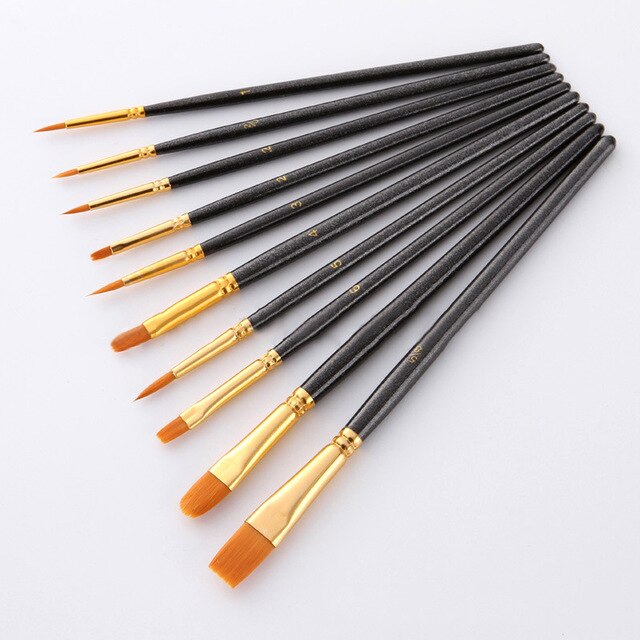 10Pcs artist paint brush Paint brush acrylic oil watercolor, human face painting, beginner/children crafts supply: black
