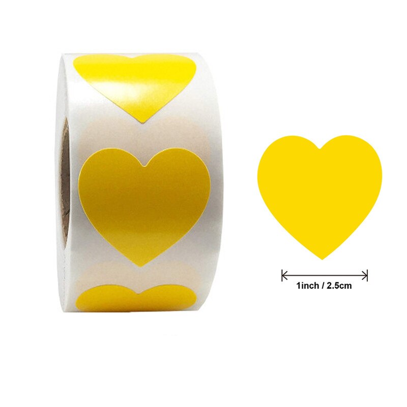 Étiquettes autocollantes en forme de cœur rose vif, étiquette autocollante pour mariage, carte de remise de diplôme, enveloppe, scellage, 1 pouce: yellow heart / 1000 pcs