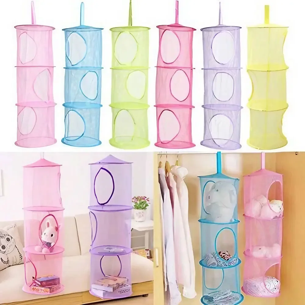 Organizador de almacenamiento cilíndrico multicapa, bolsa colgante, armario de pared, cesta de juguetes y ropa para niños, soluciones de almacenamiento en el hogar