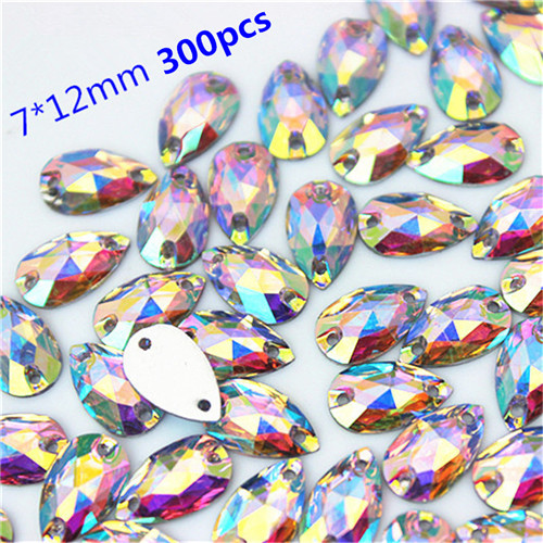 Cong Shao mischen 10 Größe bilden Kristalle AB Strass trimmen Flache Zurück näHenne 2 See Steine Harz Perlen Für DIY hochzeit Kleid YB668: 7x12mm 300Stck