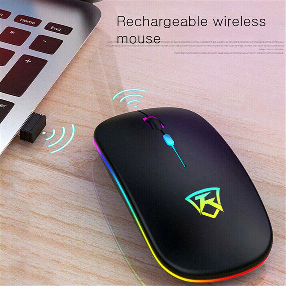 Slim Wireless Mouse Silent 2.4GHz USB Mice Rechargeable RGB For PC Laptop Gaming Mouse