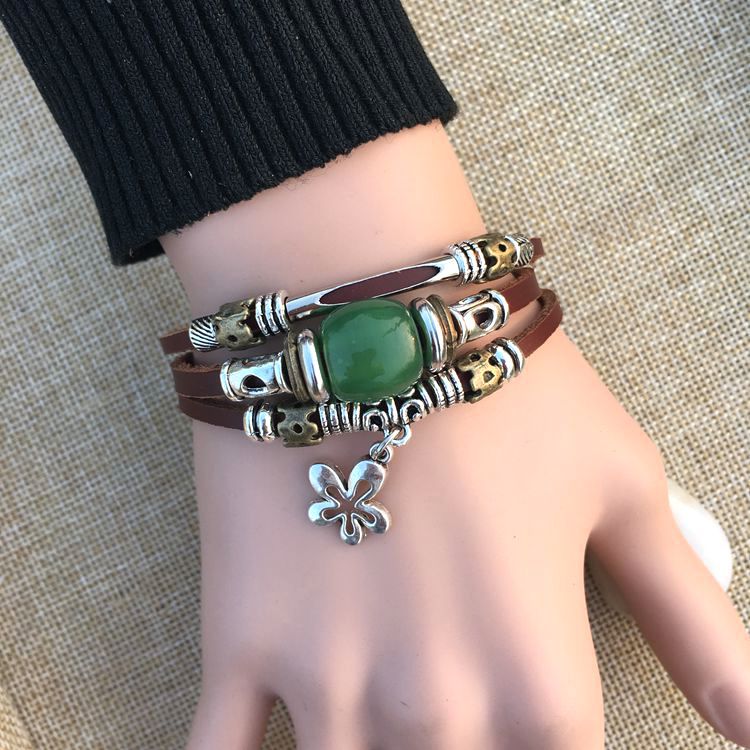 Vintage meerlagige kruisklinknagel geweven leren bedelarmband unieke handgemaakte verstelbare armbanden voor heren sieraden: 8