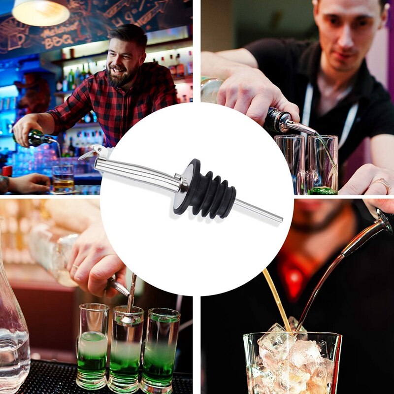 12 Pack Stainless Steel Classic Bottle Pourers Set, Liquor Pourers with Caps, Tapered Spout with Rubber Dust Caps and 1 Free Cle