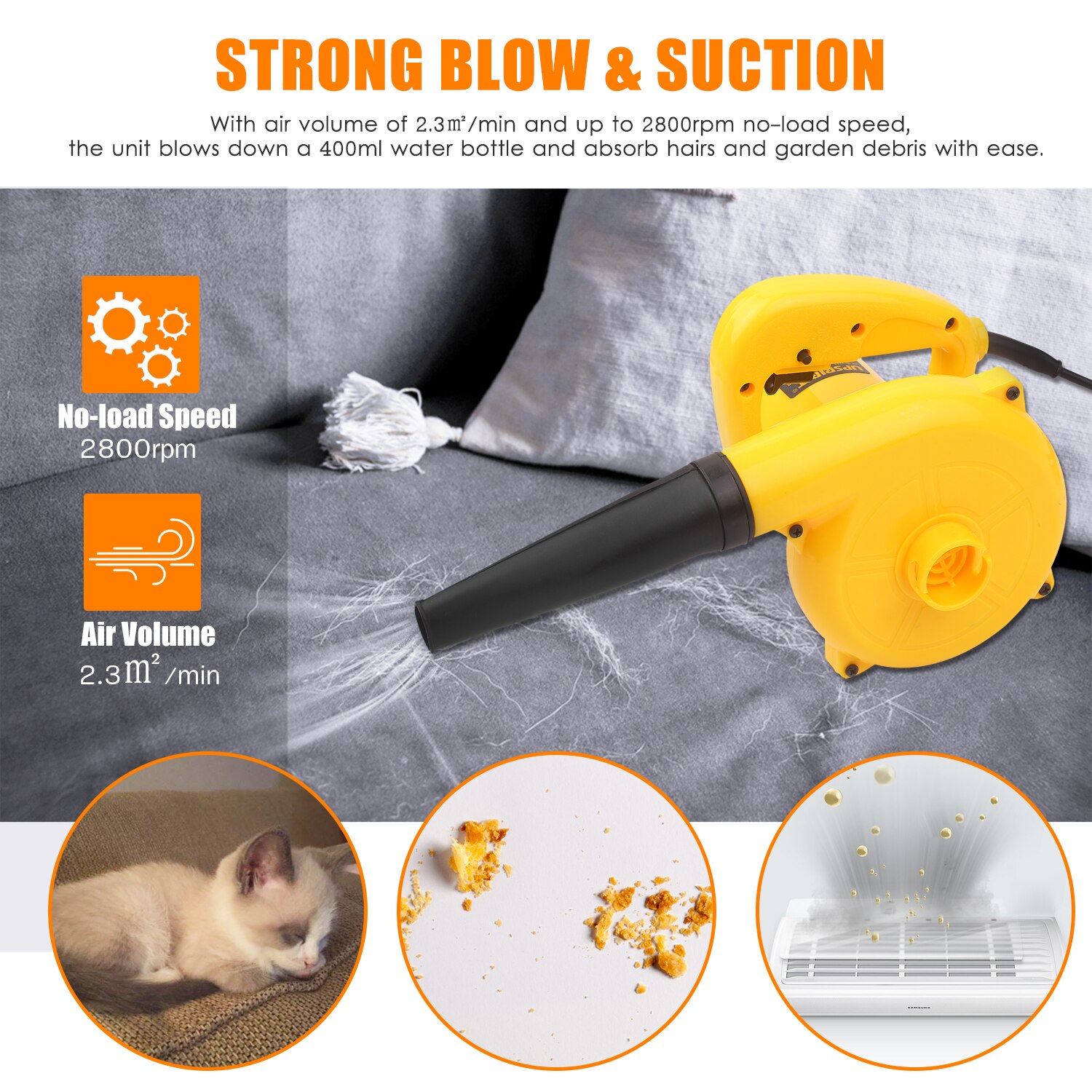 800W électrique souffleur de feuilles filaire Portable voiture aspirateur léger scie dépoussiéreur pour maison jardin Yard