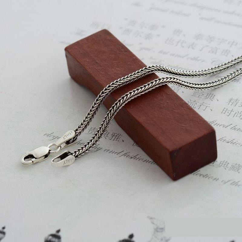 Echte Pure 925 Sterling Zilveren Ketting Ketting Vrouwen En Mannen Vintage Vossenstaart 1.6Mm Retro Solid Thai Zilver Italië Fijne sieraden