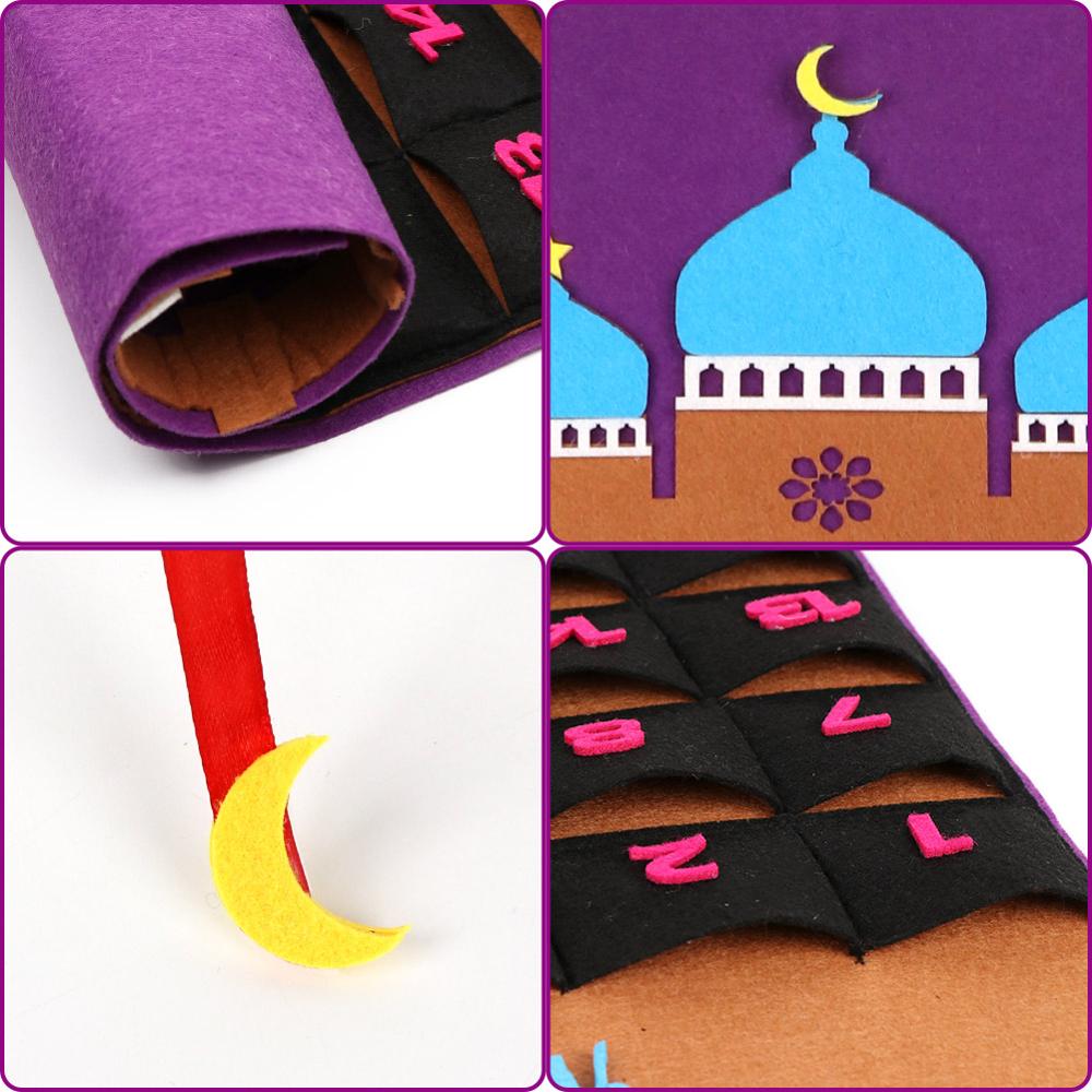 Ourwarm eid mubarak diy filt ramadan-kalender med lomme til børn nedtællingskalender muslimsk balram festindretningsartikler