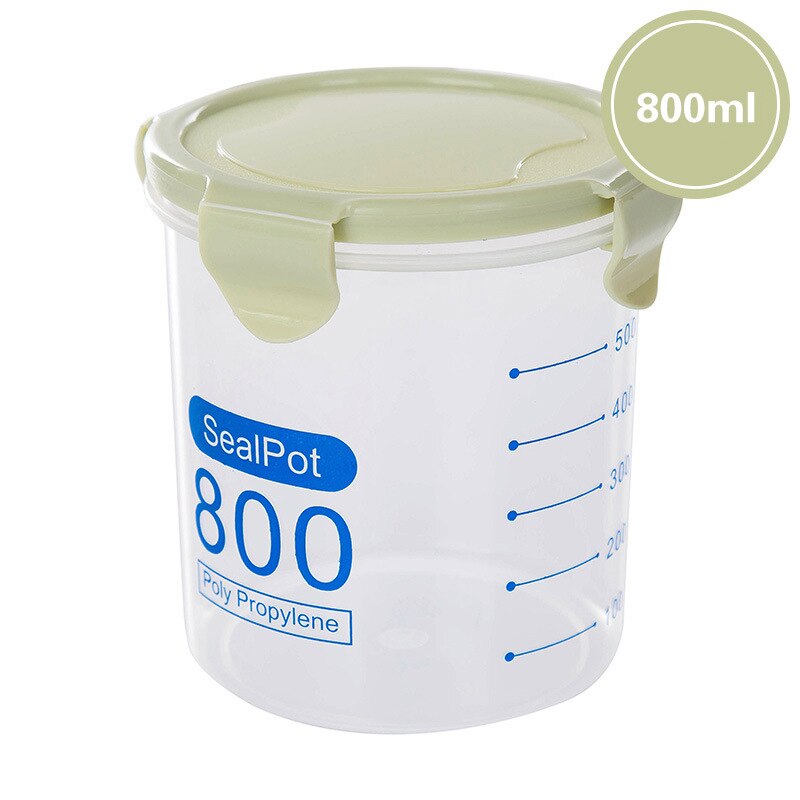 Kitchen Food container Seal pot tea coffee candy Storage Tank Plastic Cereals Snacks Box cookie canister cereal container jars: green800ml