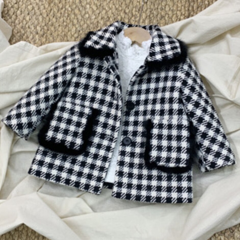 Autunno Inverno del bambino della ragazza plaid di lana cappotto di spessore vestiti caldi bambini bambini del cappotto di moda
