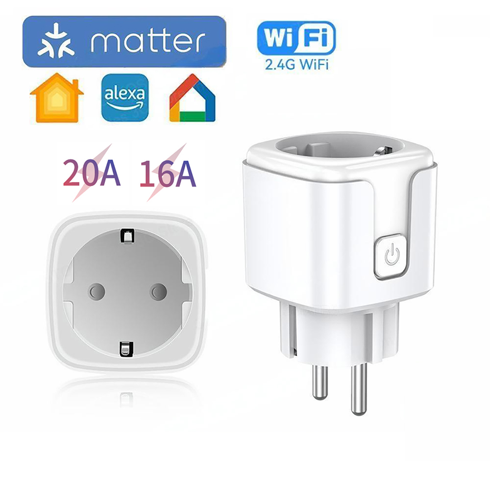 20A Matter EU toma de electrodomésticos Mini adaptador de enchufe inteligente Control de aplicación funciona con HomeKit Siri Alexa Google WiFi enchufe inteligente