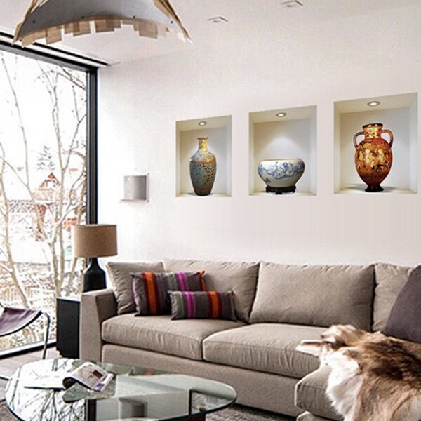 Fábrica al por mayor Xuan Cai Z-002 jarrón de cerámica 3D simulación decoración de la habitación pegatinas de pared conjunto de 3