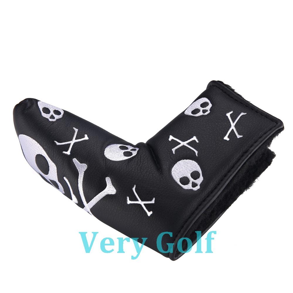 Black PU Leather with Skull Embroidery Golf Putter Cover Blade Putter Head Cover