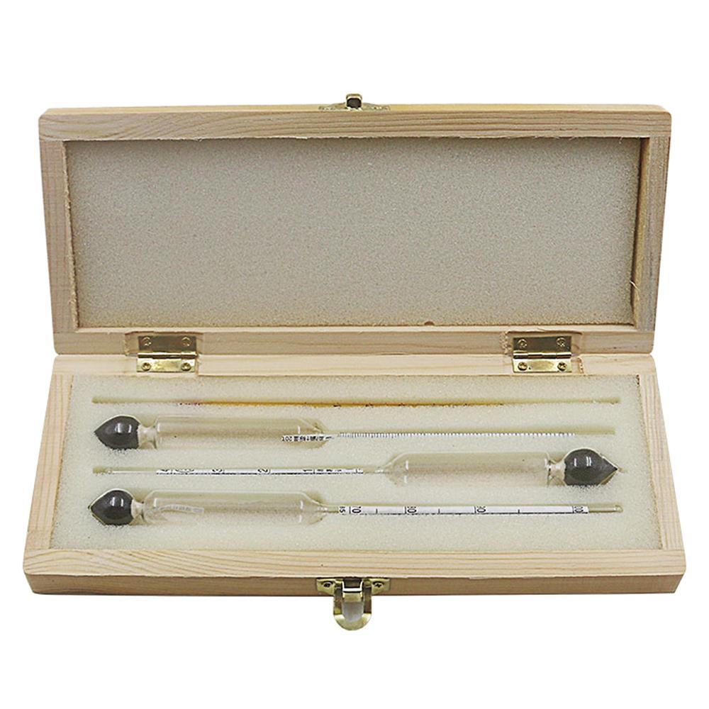 3pcs Glass Alcohol Meter Hydrometer Tester 0 to 100% With Thermometer Gadget Case Kit For Wine Instruments