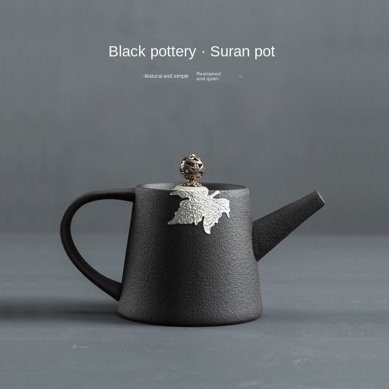 Simple Black Pottery Tea Pot Ceramic Single Teapot Japanese Style Teapot Large Size Retro Stoneware Porcelain Teapot Tea Pots