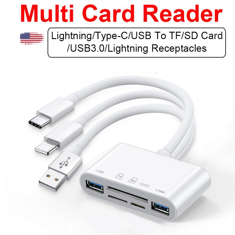 mikro sd kortleser sd kort adapter usb 3.0 multiminnepinne til iphone ipad ios 13 lyn hub til kamera adapter tastatur: Ip 3 til 5