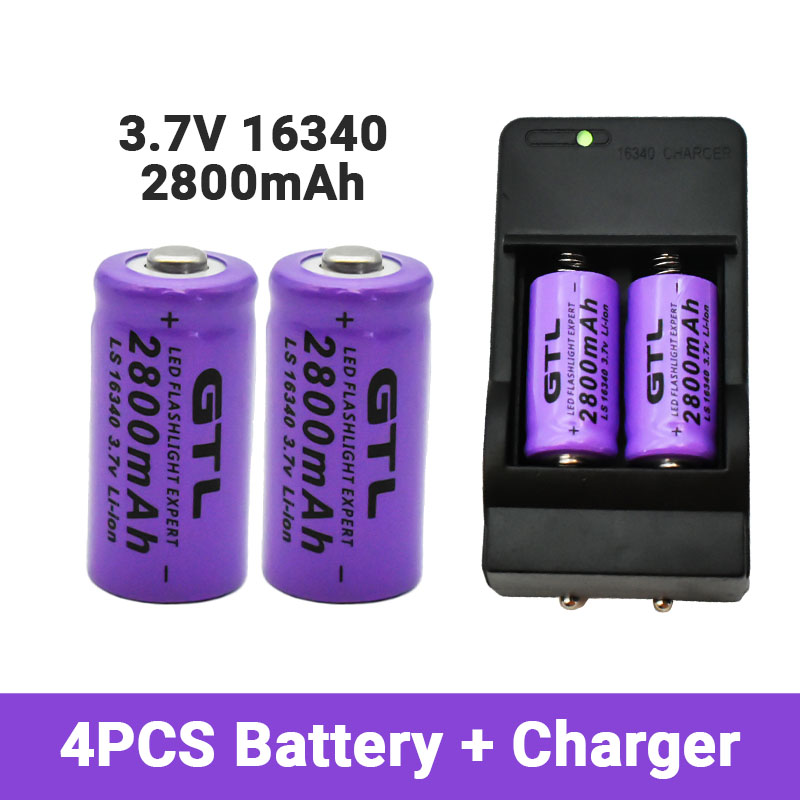 2800mAh Rechargeable 3.7V Li-ion 16340 Batteries CR123A Battery for LED Flashlight Travel Wall Charger 16340 CR123A Battery: Red
