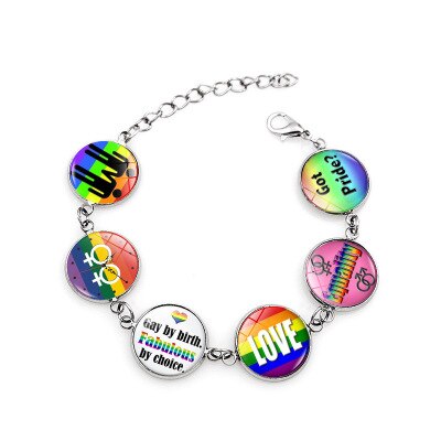 FIMAODZ Rainbow Gay Pride Bracelet Glass Photo Print Lesbian LGBT Couple Bracelets for Women Men: Style 3