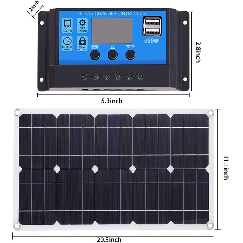 100W Solar Panel Kit with Controller 12V/24V Battery Charger for Caravan & Boat Battery Charging Fast (50A)