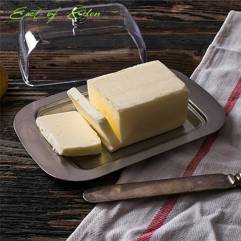 Stainless Steel Butter Cheese Dish Box Container Rectangle Server Storage Keeper Tray Bread Plate With Lid Kitchen Accessories