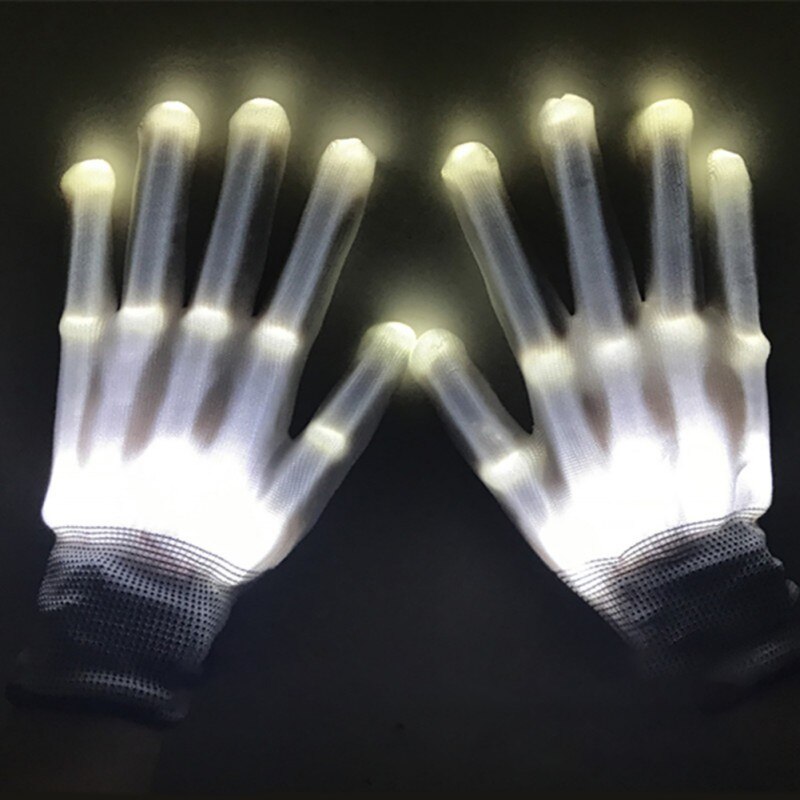 Néon LED gants lumineux Halloween fête lumière accessoires lumineux clignotant crâne gants scène Costume de noël fête décor fournitures: WHITE