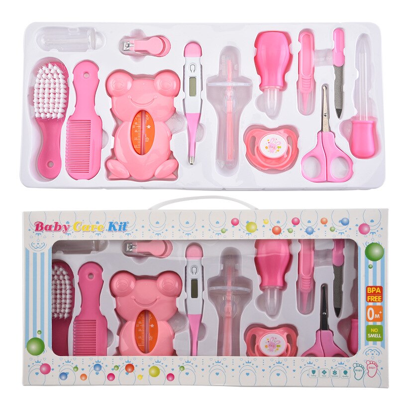 Multifunktionell baby nagelset 13 st/kit higiene bebe safty nagelklippare hårdvara manikyr näsrengöring tandborste för nyfödda: Beige