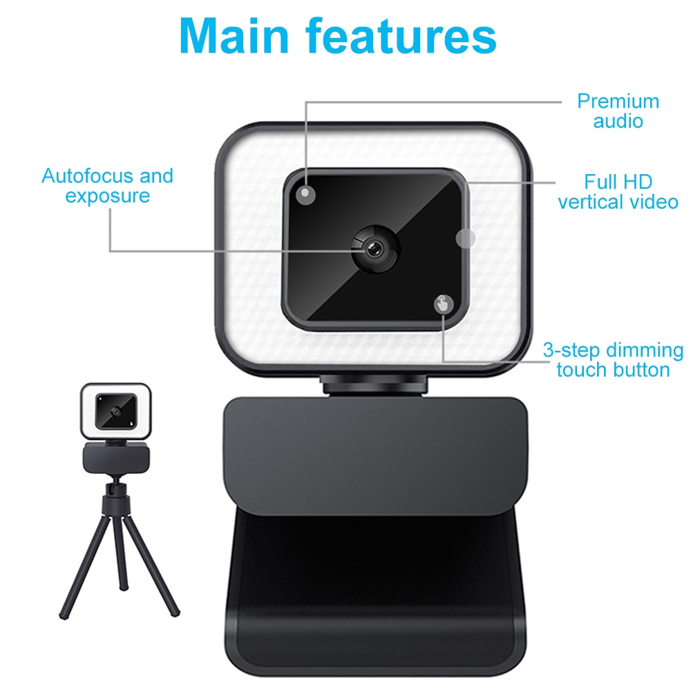 4k webcam anel de luz 2k completa hd capa autofoco web câmera anel luz de preenchimento usb computador computador portátil vídeo webcam com microfone