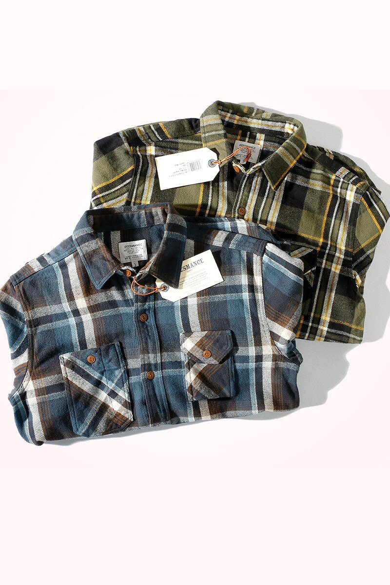Camisa a cuadros gruesa para hombre, ropa de trabajo de franela de algodón puro, a la , Retro, de manga larga, con solapa, n. ° 9919