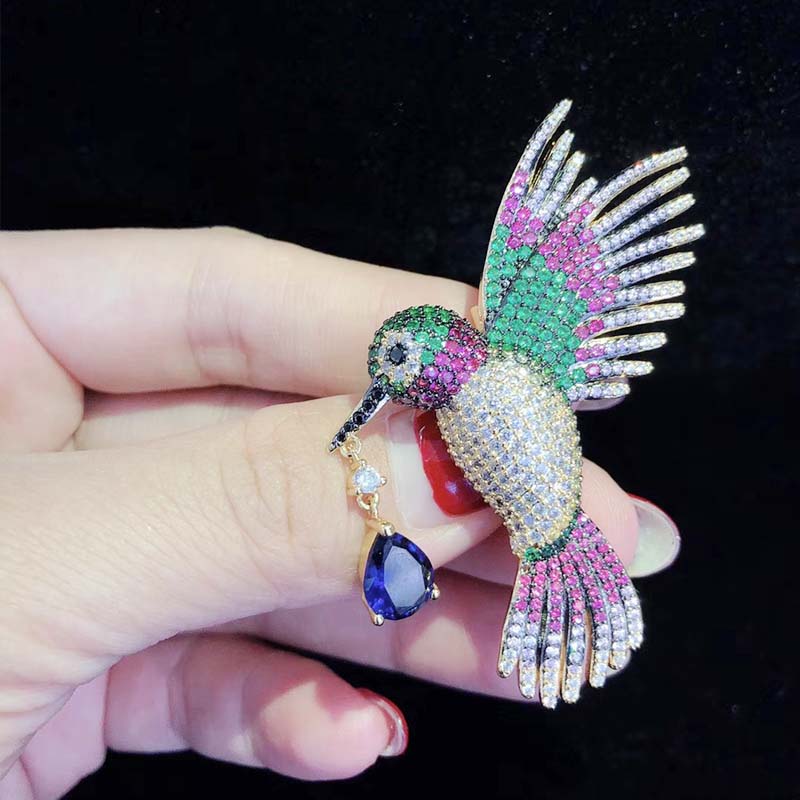 Multicolor vogel zirkoon 23*57mm broche FPPJ kralen natuur unieke