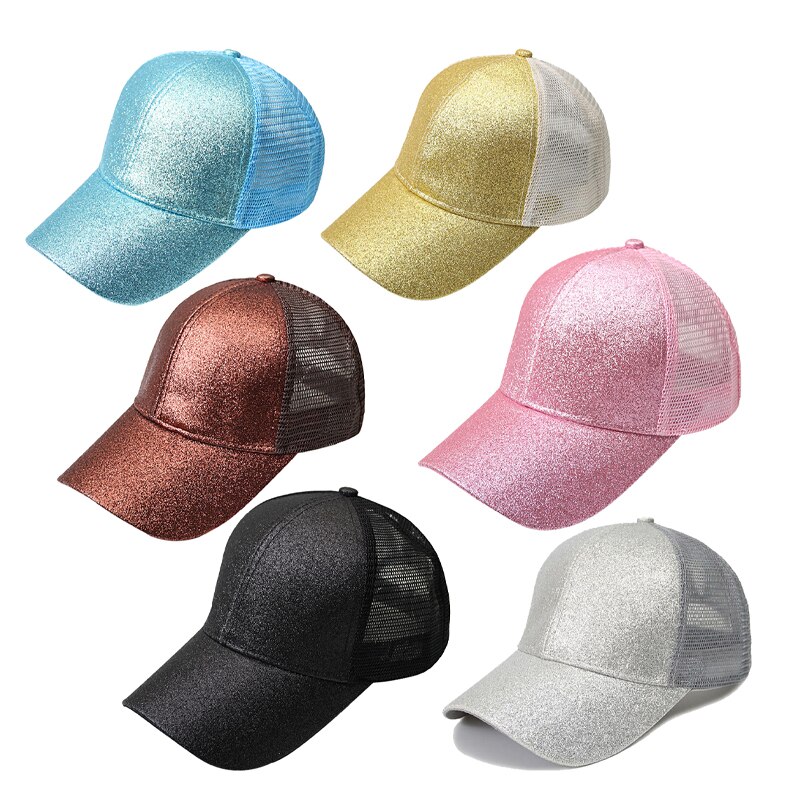 Liquidazione Baseball uomo donna Glitter coda di cavallo Snapback Casquette estiva regolabile Sunhat Mesh Trucker Hat Gorras Outdoor