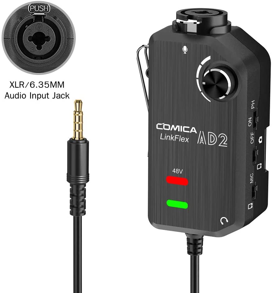 COMICA AD2 XLR / 6.35mm à 3.5mm, adaptateur de mélangeur Audio de préampli de Microphone pour caméra, Smartphone Android iPhone