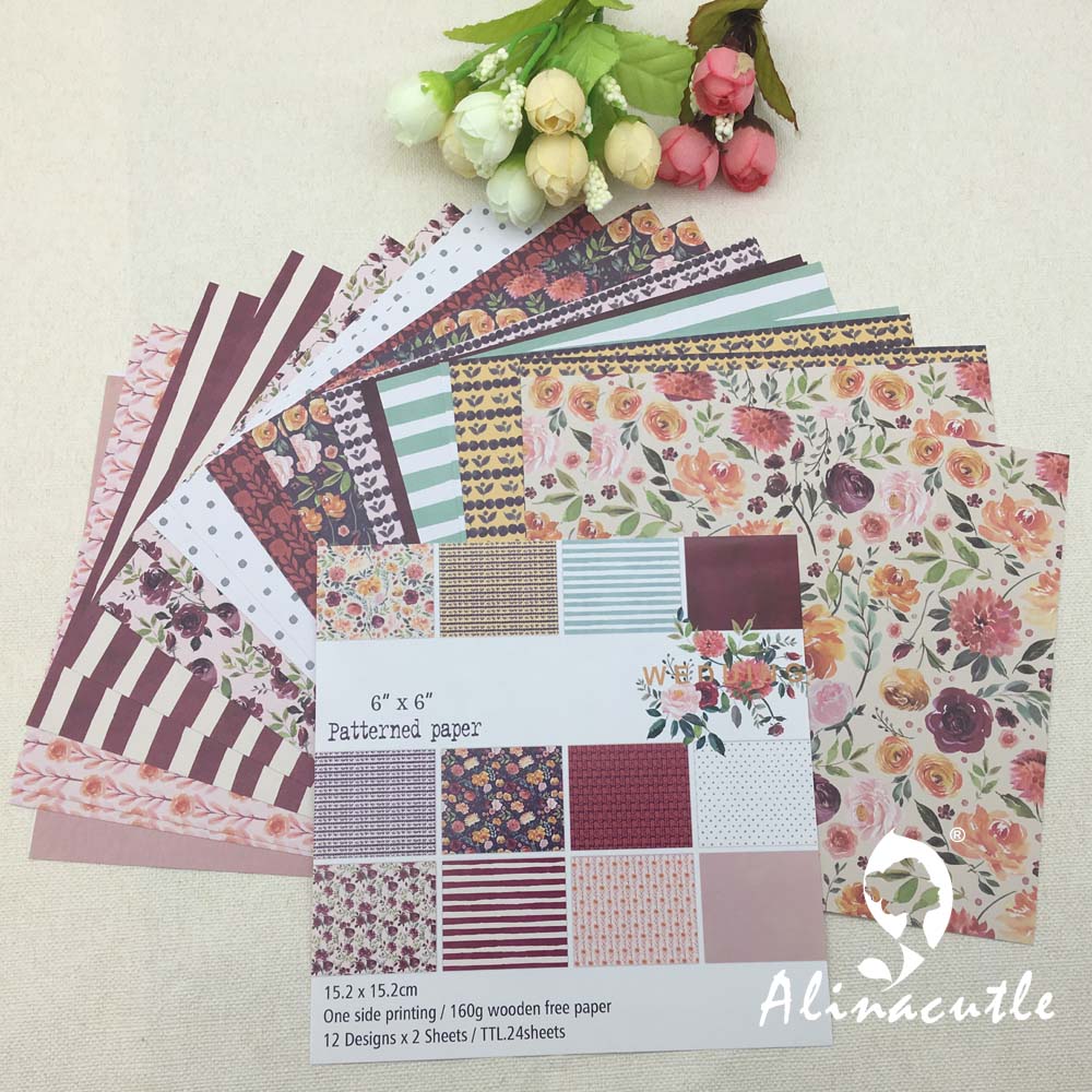 AlinaCraft 24 sheets 6"X6" patterned paper Scrapbooking paper pack handmade craft paper craft Background pad