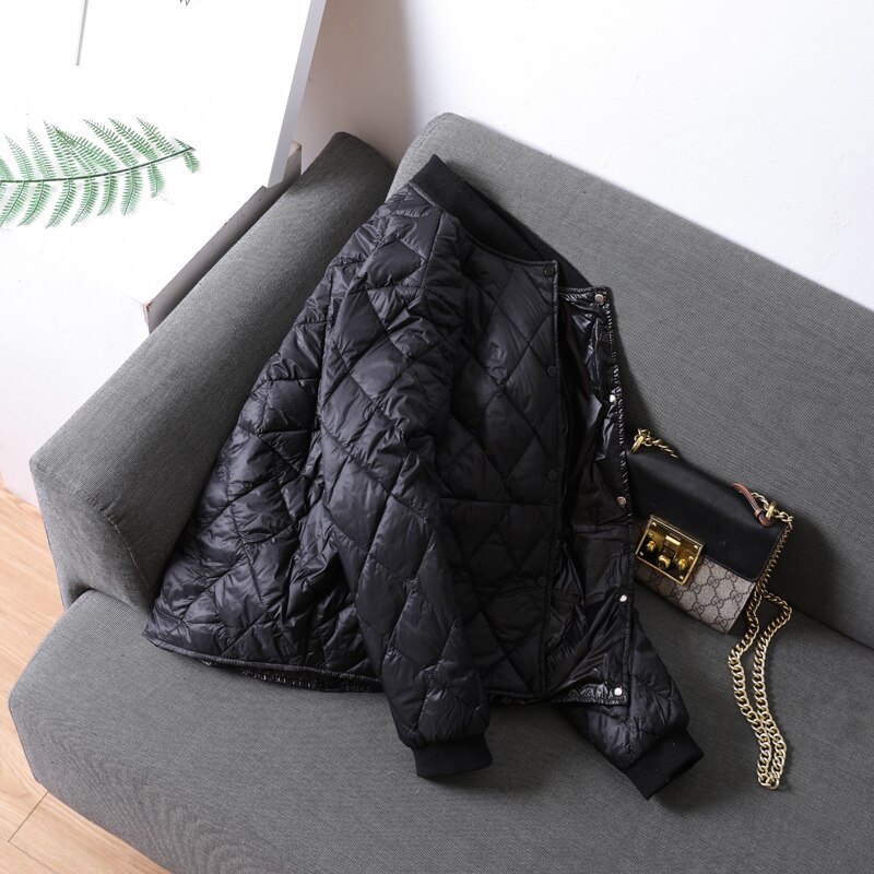 Kvinder baseball dunjakke efterår vinter varme andedun parkaer løs kort frakke kvindelig oversize ultra let dun outwear  sf2039