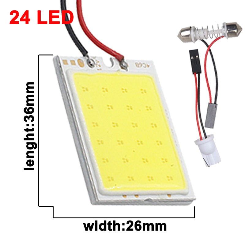 1x t10 w5w led cob pære  c5w c10w cob led festoon 31mm 36mm 39mm 42mm 12v super lyse hvid bil interiør kuppel læselys: 24 ledede